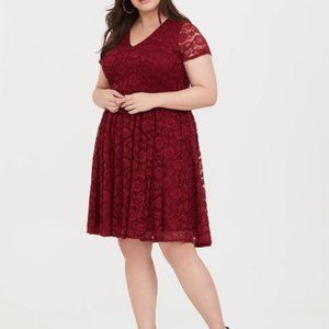 Torrid RED LACE V-NECK SKATER DRESS 2x 20W